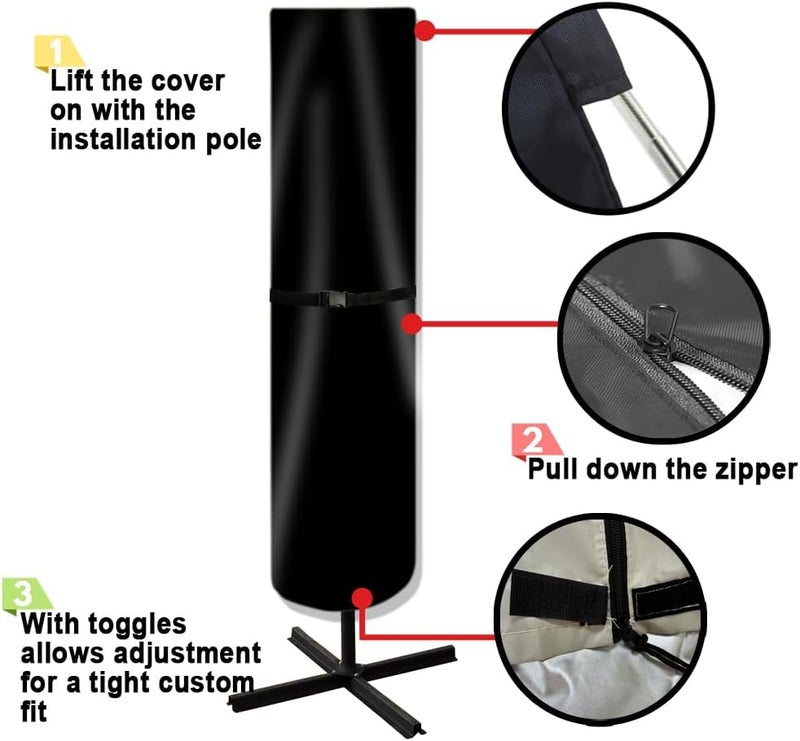 POYEE Umbrella Cover, 420D Waterproof Outdoor Patio Umbrella Cover for 9ft to 14ft Market Umbrella or 15ft Double-sided Umbrella, Beige - Image 5